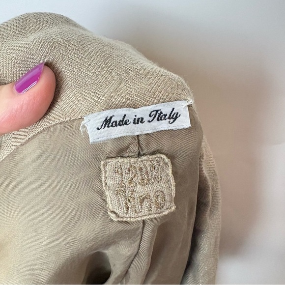 120% Lino Tan Glittered Linen Peter Pan Collar Jacket - Picture 4 of 6